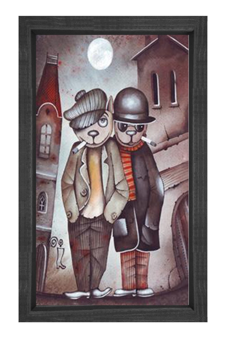 Sigara İçen Kediler Tablosu Siyah Ahşap Çerçeve - 40x60