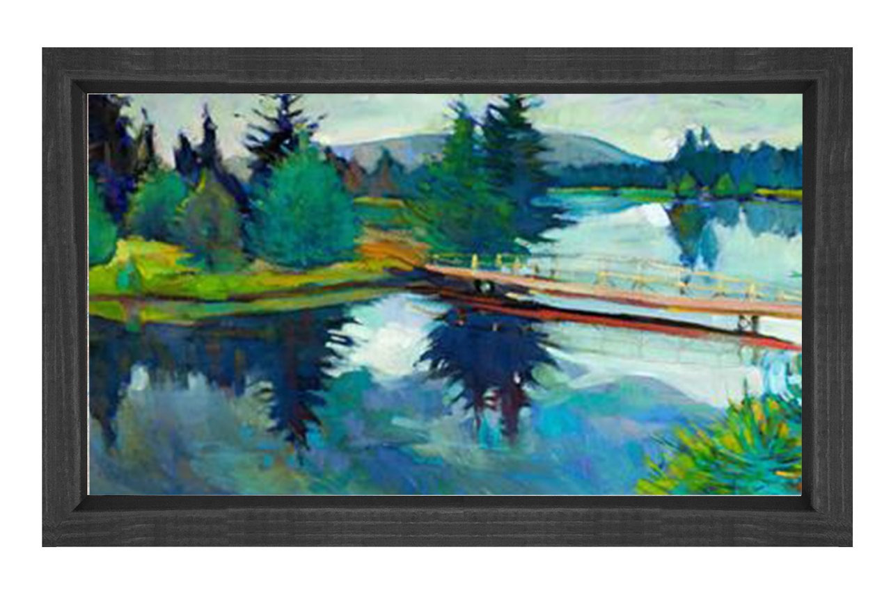 Orman Nehir Köprüsü Tablosu Siyah Ahşap Çerçeve - 50x90