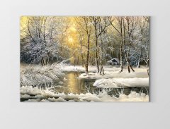 Karlı Göl Güneş Doğumu Tablosu Çerçevesiz - 100x150