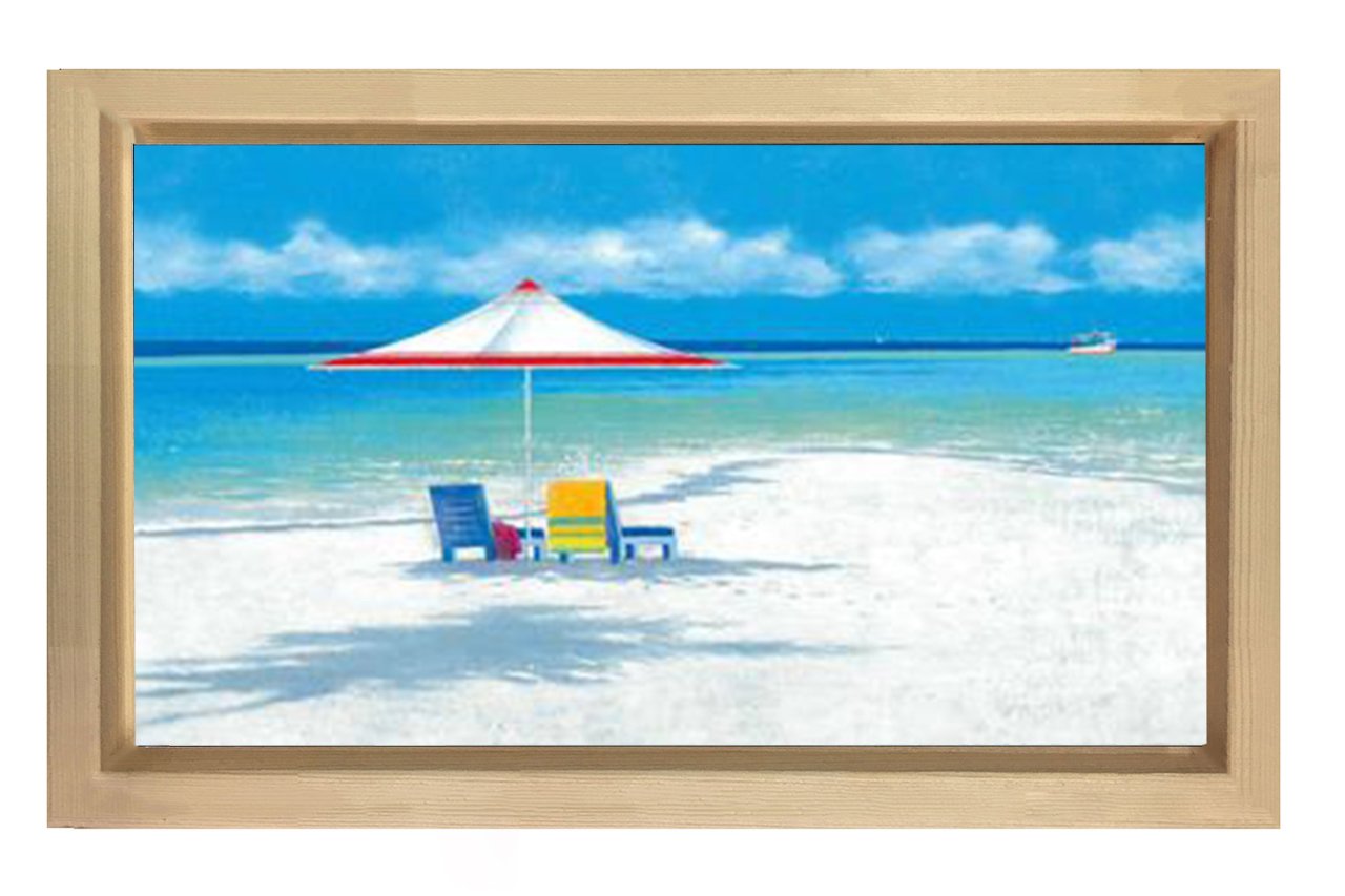 Kumsal ve Şemsiye röprodüksiyon Tablosu Naturel Ahşap Çerçeve - 50x90
