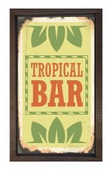 Tropikal Bar Reklam Afişi Tablosu Kahverengi Ahşap - 50x70
