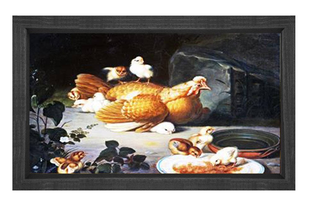 Tavuk Kümesi Tablosu Siyah Ahşap Çerçeve - 50x90