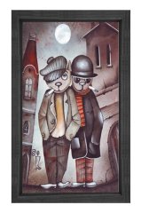 Sigara İçen Kediler Tablosu Siyah Ahşap Çerçeve - 50x70