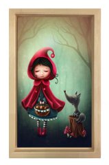 Kırmızı Başlıklı Kız Tablosu Naturel Ahşap Çerçeve - 40x60
