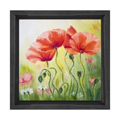 Gelincikler Çiçekj Reprödiksiyon Tablosu Siyah Ahşap Çerçeve - 60x60
