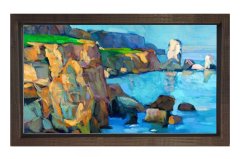 Deniz Manzarası Yağlıboya Tablosu Kahverengi Ahşap Çerçeve - 40x60