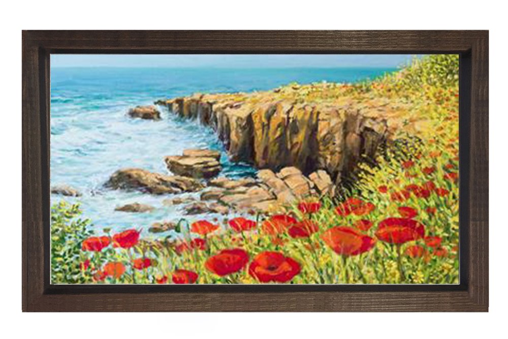 Gelincikler ve Deniz Kıyısı Tablosu Kahverengi Ahşap - 100x200