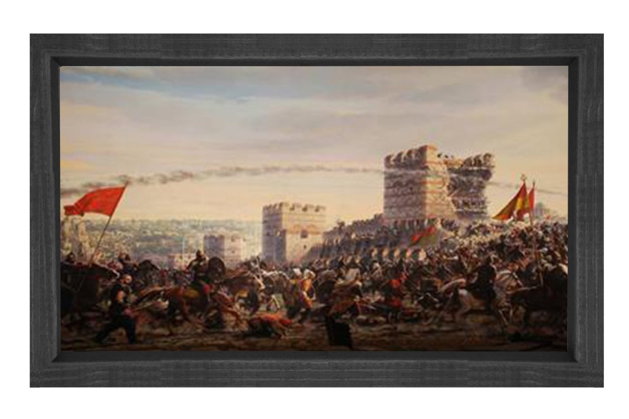 Osmanlı ve Savaş Meydanı Tablosu Siyah Ahşap Çerçeve - 45x30