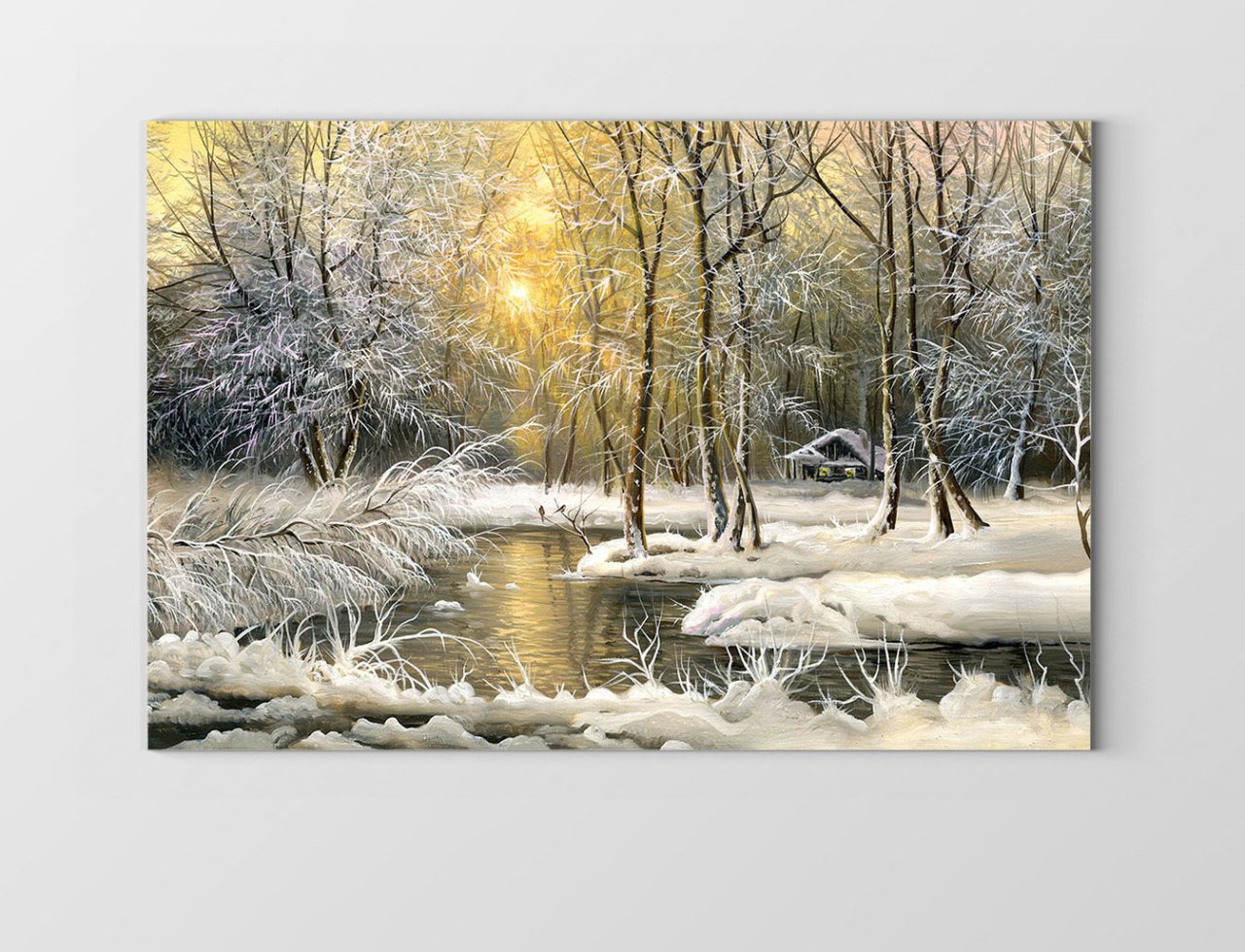 Karlı Göl Güneş Doğumu Tablosu Çerçevesiz - 50x70