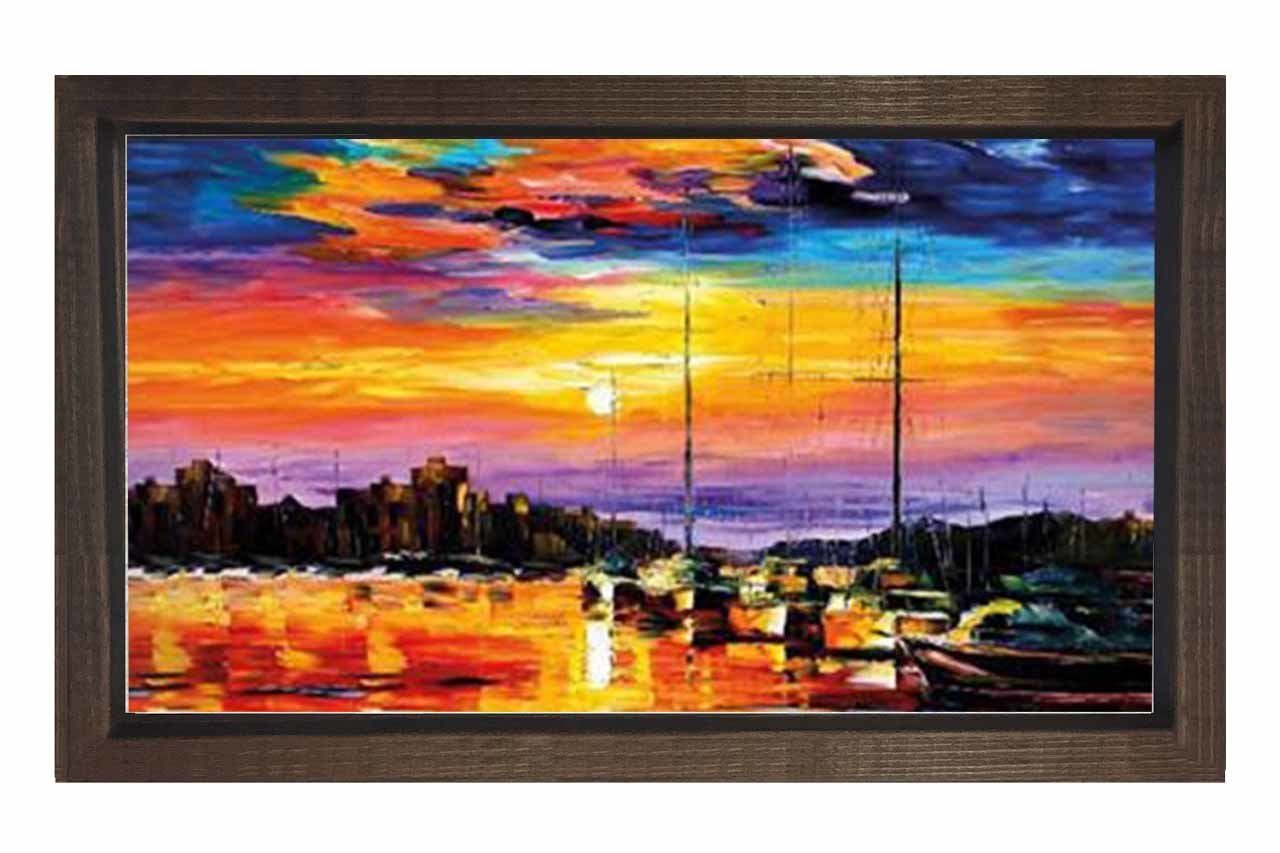 Liman Yağlı Boya Reprödiksiyon Tablosu Kahverengi Ahşap Çerçeve - 45x30