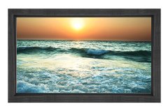 Kıyıya Vuran Dalgalar ve Gün Batımı Tablosu Siyah Ahşap Çerçeve - 100x200