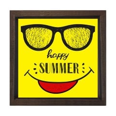 Happy Summer Yazısı Tablosu Kahverengi Ahşap Çerçeve - 90x90