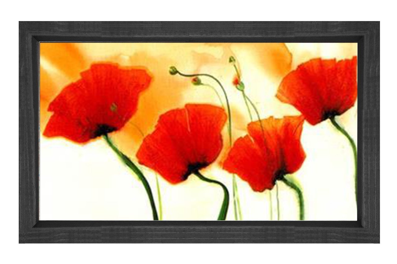 Kırmızı Gelincik Çiçekler Tablosu Siyah Ahşap Çerçeve - 100x150