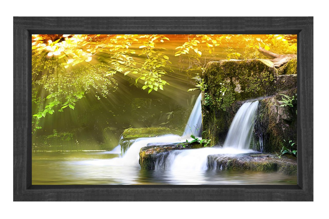 Sarı Ağaçlar Ve Şelale Tablosu Siyah Ahşap Çerçeve - 100x150