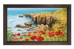 Gelincikler ve Deniz Kıyısı Tablosu Kahverengi Ahşap - 50x90