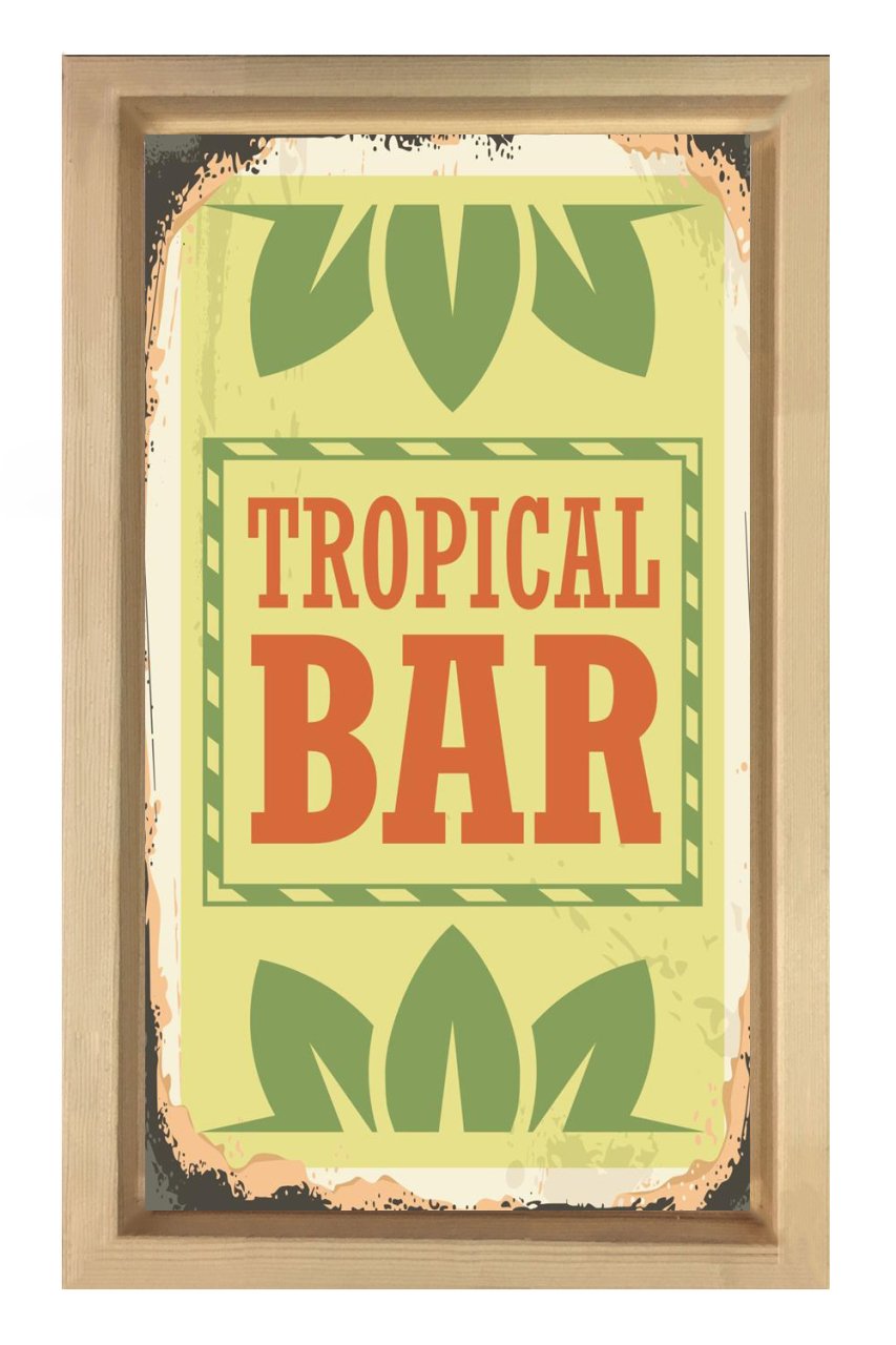 Tropikal Bar Reklam Afişi Tablosu Naturel Ahşap - 50x70
