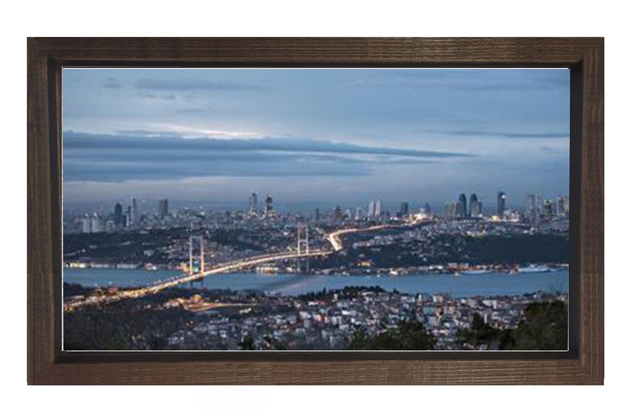 İstanbul Boğazı Gece Tablosu Kahverengi Ahşap Çerçeve - 70x100