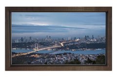 İstanbul Boğazı Gece Tablosu Kahverengi Ahşap Çerçeve - 70x100