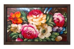 Renkli Gül Çiçekleri Kahverengi Ahşap Çerçeve - 70x100