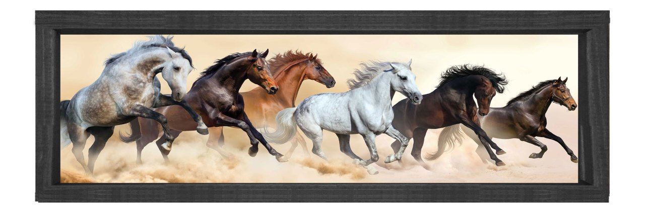 Vahşi Atlar Tablosu Siyah Ahşap Çerçeve - 150x50