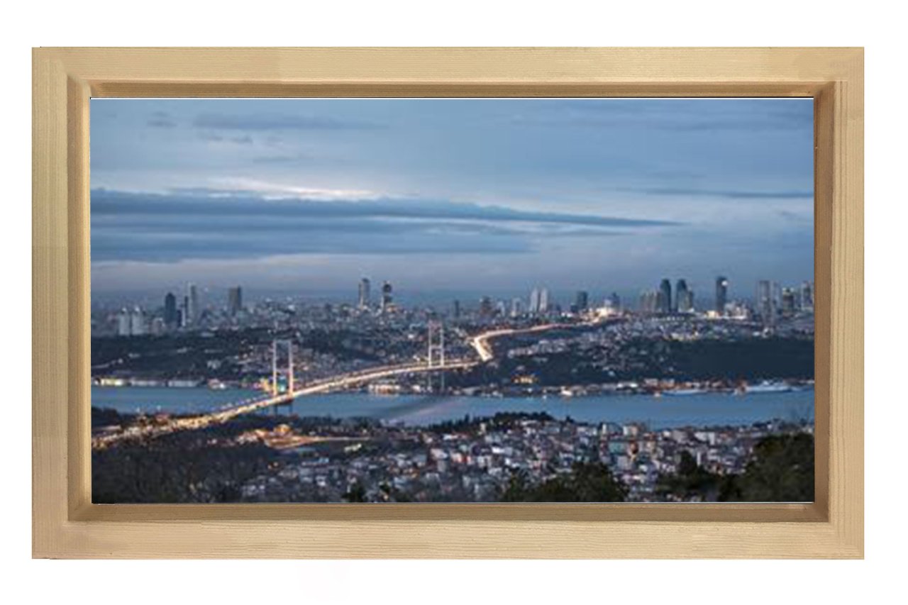 İstanbul Boğazı Gece Tablosu Naturel Ahşap Çerçeve - 100x150