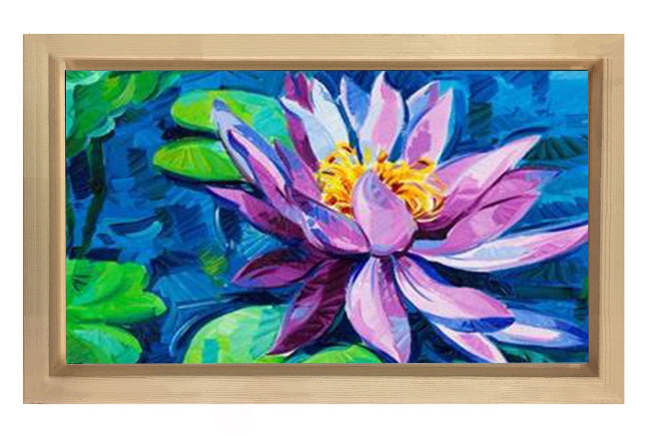 Mor Nilüfer Çiçekleri Tablosu Naturel Ahşap - 40x60