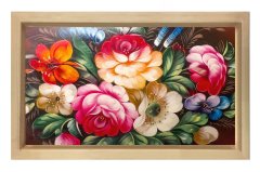Renkli Gül Çiçekleri Naturel Ahşap Çerçeve - 100x200