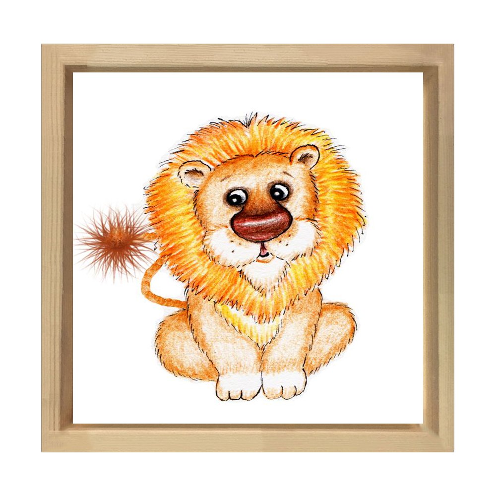 Cesur Aslancık Tablosu Naturel Ahşap Çerçeve - 50x50