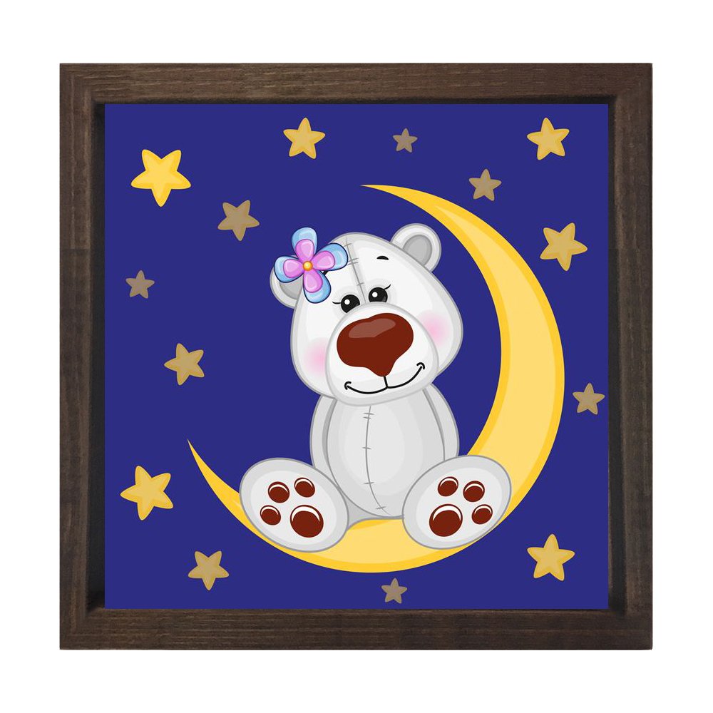 Gece Ayıcığı Tablosu Kahverengi Ahşap Çerçeve - 100x100