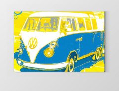 Sevimli Sarı Mavi Vosvos Minibüs Tablosu Çerçevesiz - 45x30