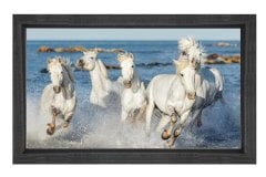 Suda Koşan Beyaz Atlar Tablosu Siyah Ahşap Çerçeve - 50x70