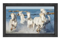 Suda Koşan Beyaz Atlar Tablosu Siyah Ahşap Çerçeve - 50x90