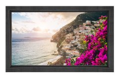 Sahil Kasabası ve Mor Çiçekler Tablosu Siyah Ahşap Çerçeve - 100x200