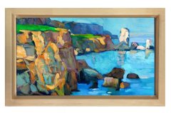 Deniz Manzarası Yağlıboya Tablosu Naturel Ahşap Çerçeve - 50x90