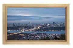İstanbul Boğazı Gece Tablosu Naturel Ahşap Çerçeve - 50x70