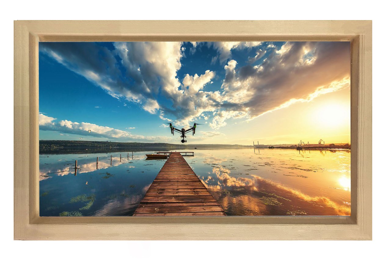 Derinlikli İskele Gün Doğumu Tablosu Naturel Ahşap Çerçeve - 100x150