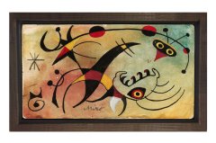 Çizgili Semboller Soyut Tablosu Kahverengi Ahşap Çerçeve - 50x70