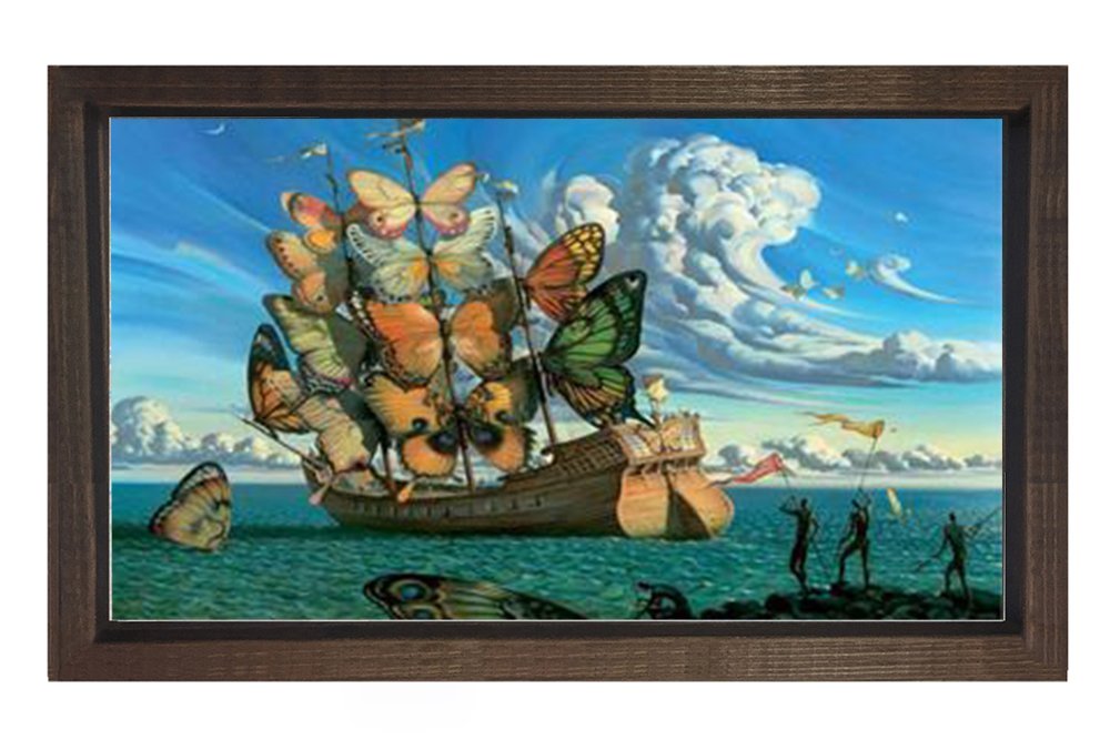 Kelebek Gemi Tablosu Kahverengi Ahşap Çerçeve - 45x30