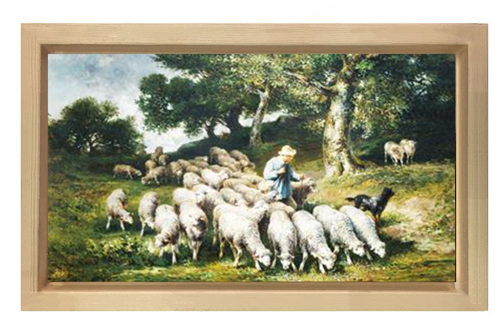 Çoban Ve Koyunlar Manzara Tablosu Naturel Ahşap Çerçeve - 50x90