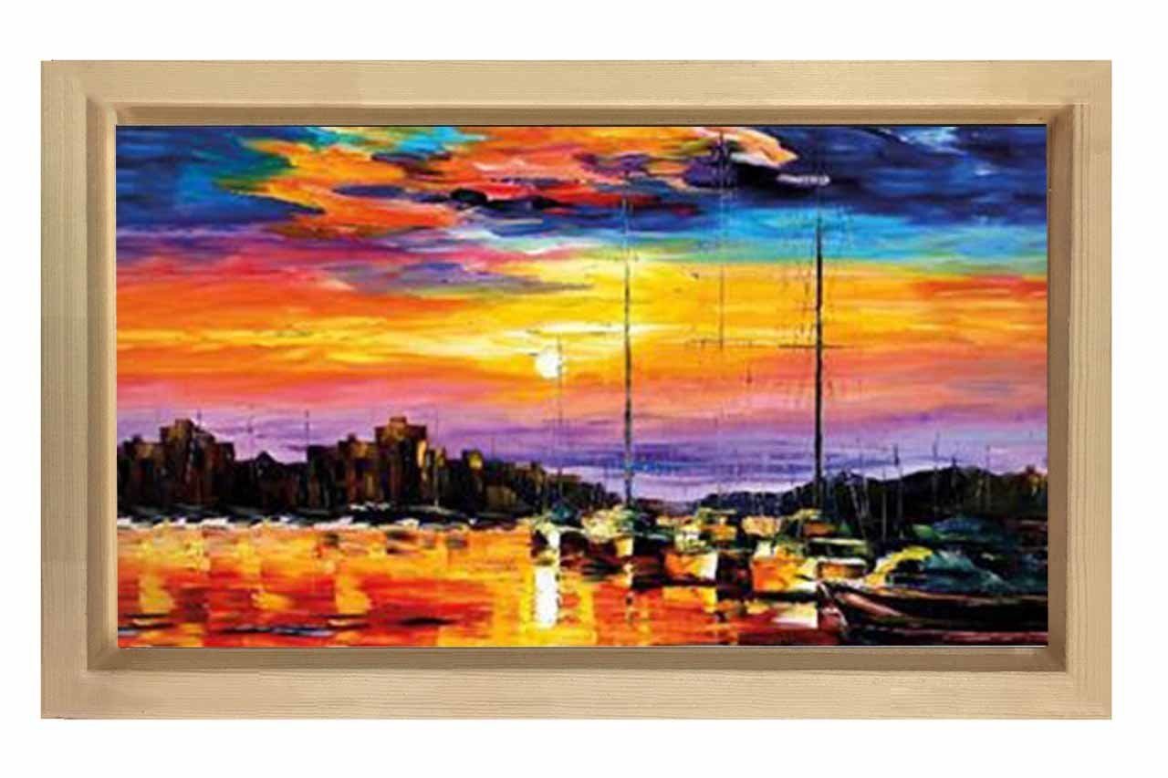 Liman Yağlı Boya Reprödiksiyon Tablosu Naturel Ahşap Çerçeve - 70x100