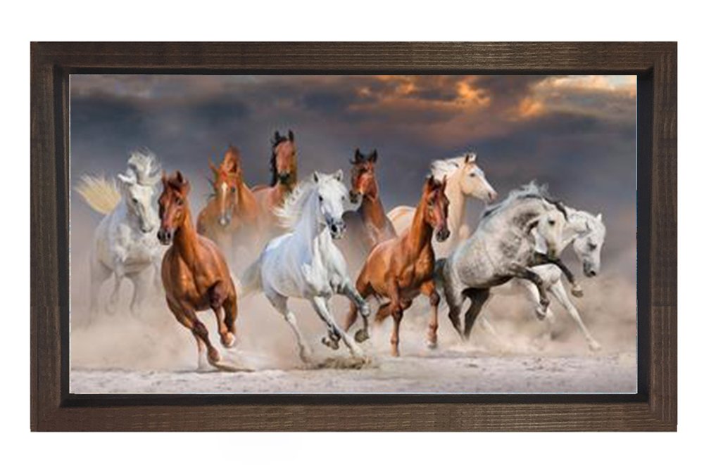 Koşan Atlar Tablosu Kahverengi Ahşap Çerçeve - 40x60