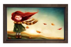 Sonbaharda Kız Tablosu Kahverengi Ahşap Çerçeve - 45x30