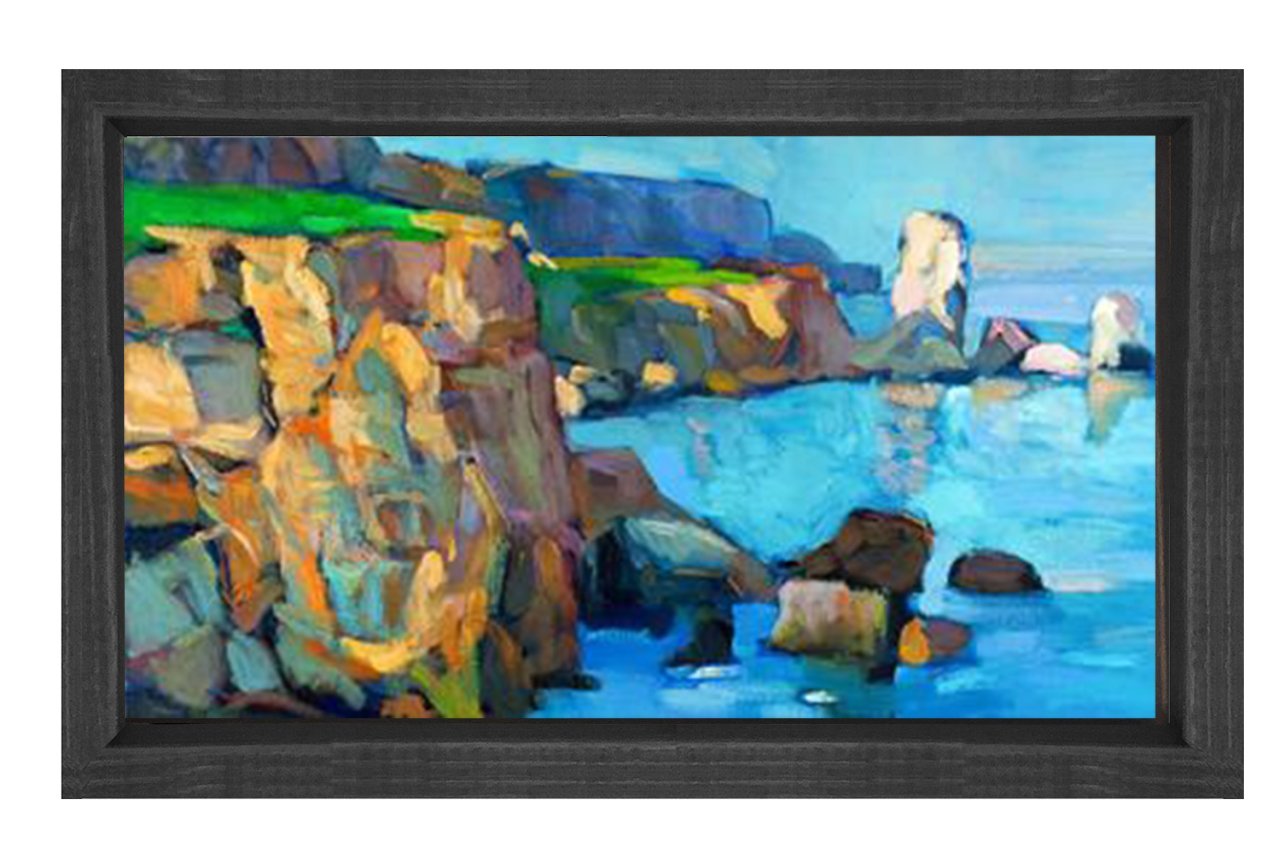 Deniz Manzarası Yağlıboya Tablosu Siyah Ahşap Çerçeve - 100x200