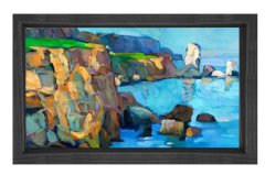 Deniz Manzarası Yağlıboya Tablosu Siyah Ahşap Çerçeve - 100x200
