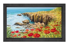 Gelincikler ve Deniz Kıyısı Tablosu Siyah Ahşap - 100x150