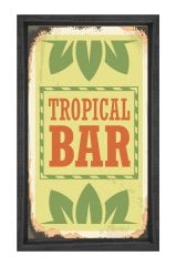Tropikal Bar Reklam Afişi Tablosu Siyah Ahşap - 50x90