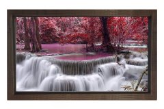 Mor Ağaçlar Ve Şelale Tablosu Kahverengi Ahşap Çerçeve - 45x30