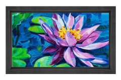 Mor Nilüfer Çiçekleri Tablosu Siyah Ahşap - 45x30