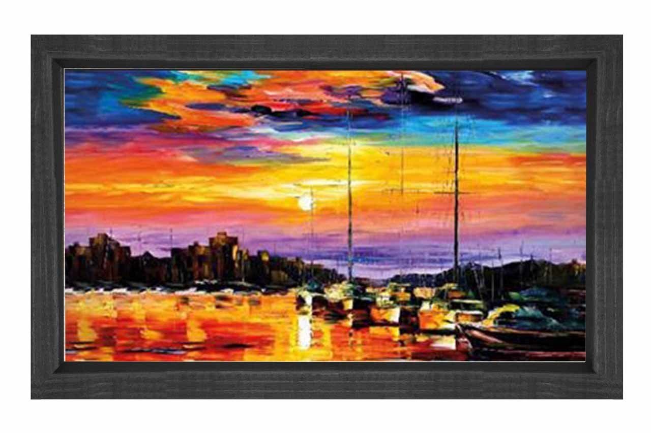 Liman Yağlı Boya Reprödiksiyon Tablosu Siyah Ahşap Çerçeve - 100x200