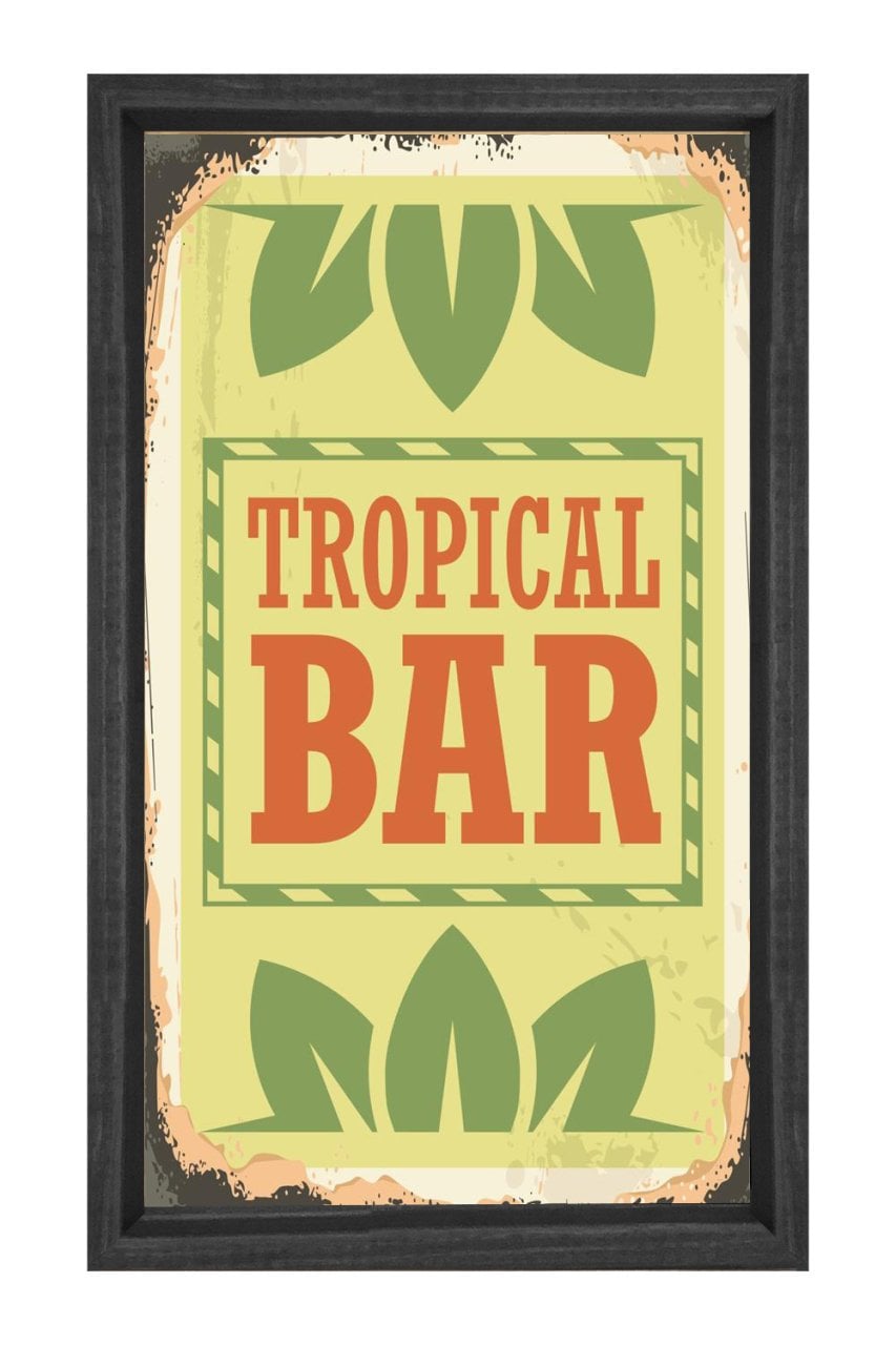 Tropikal Bar Reklam Afişi Tablosu Siyah Ahşap - 70x100